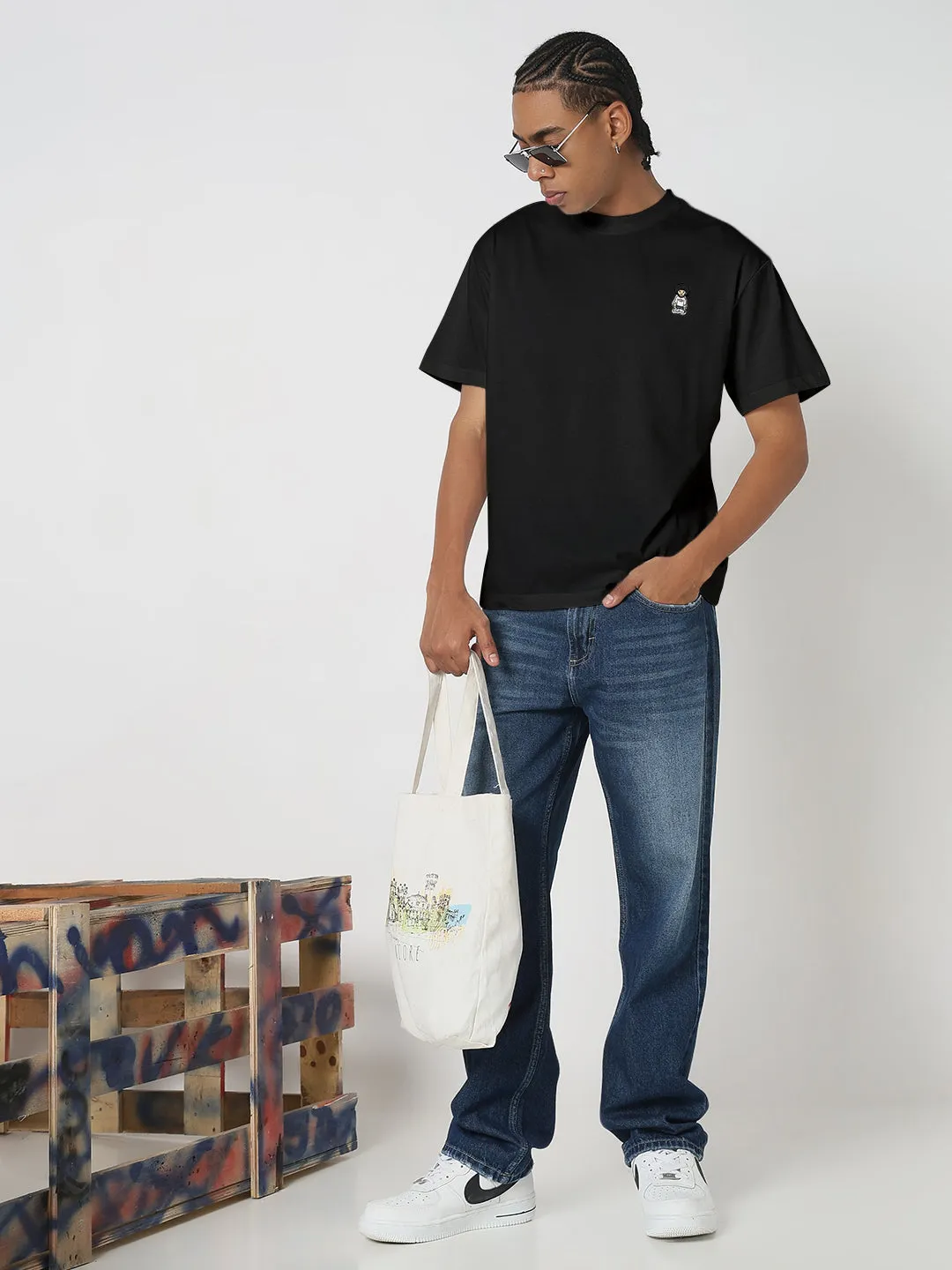 Men's Black Regular Fit T-Shirt Flash Look