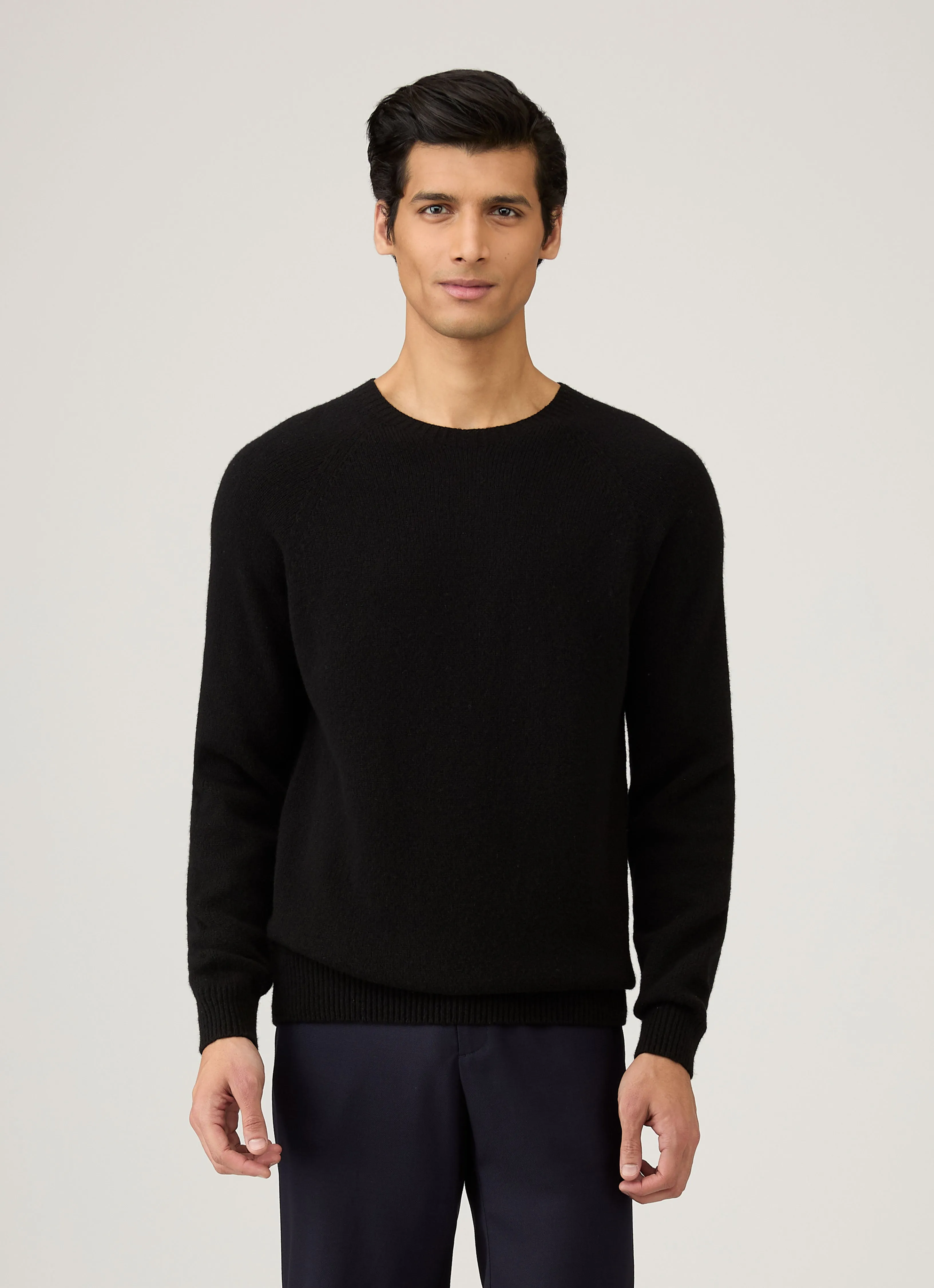 Men's Lambswool Crew Neck Jumper in Black Fresh Trend