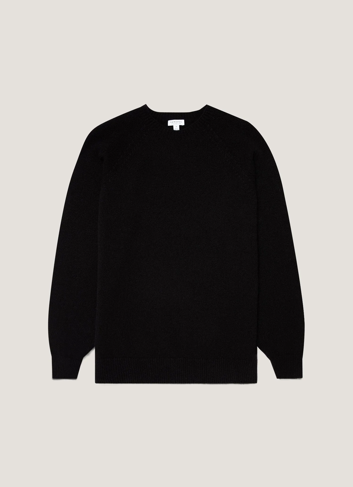 Ribbed Collar Detail Men's Lambswool Crew Neck Jumper in Black