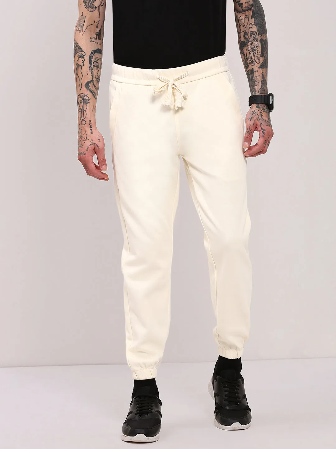 Men's Cream Solid Jogger work mode Soft Support
