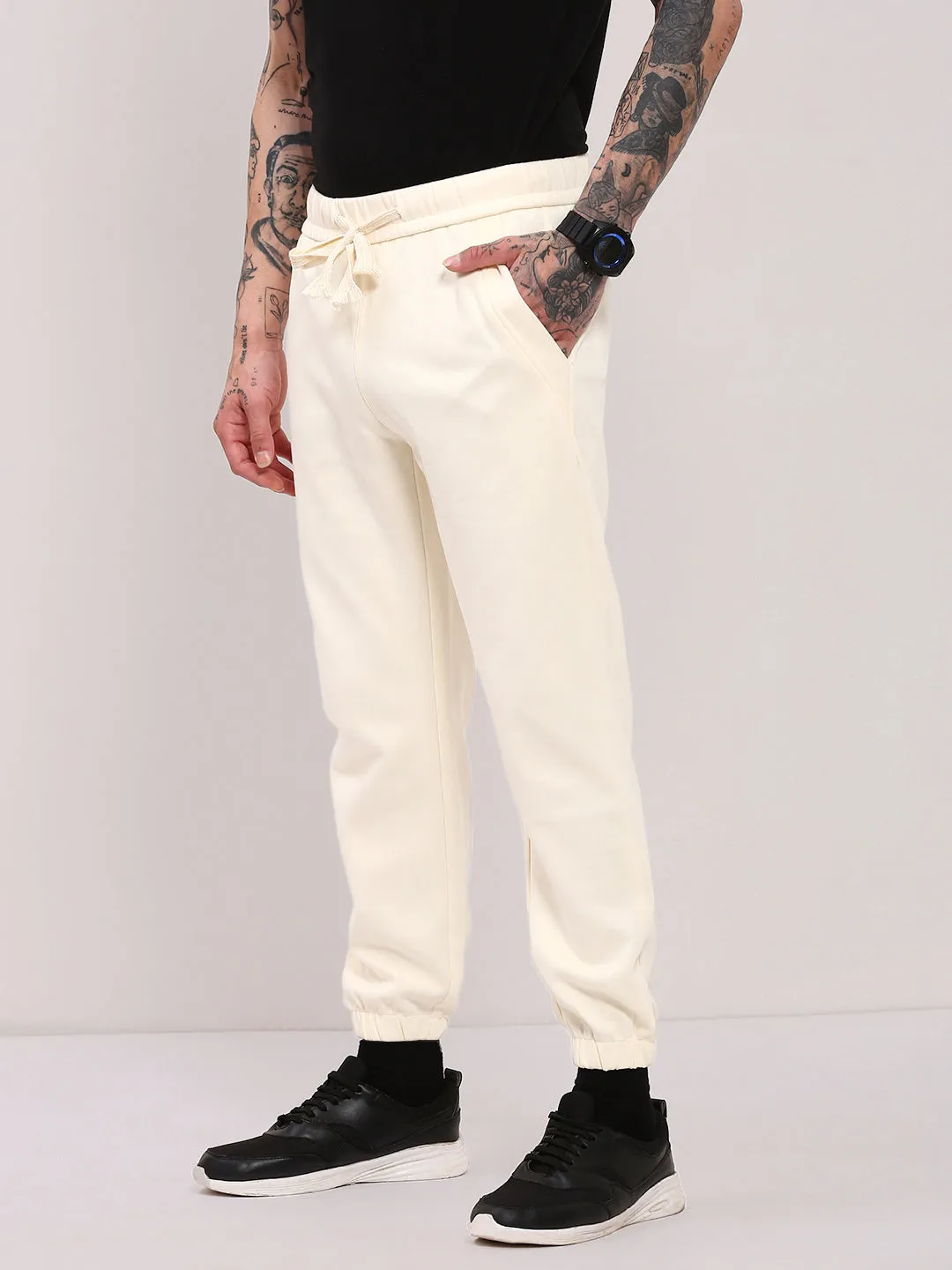 Men's Cream Solid Jogger Sporty Vibe