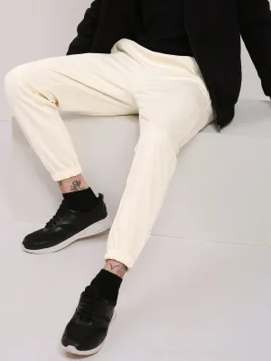 Tangle Free Cuffs Mid Rise Men's Cream Solid Jogger