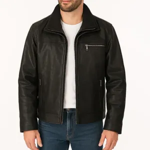 Scully Men's Knit Collared Leather Jacket in Vintage Black MoistureWickingTechnology