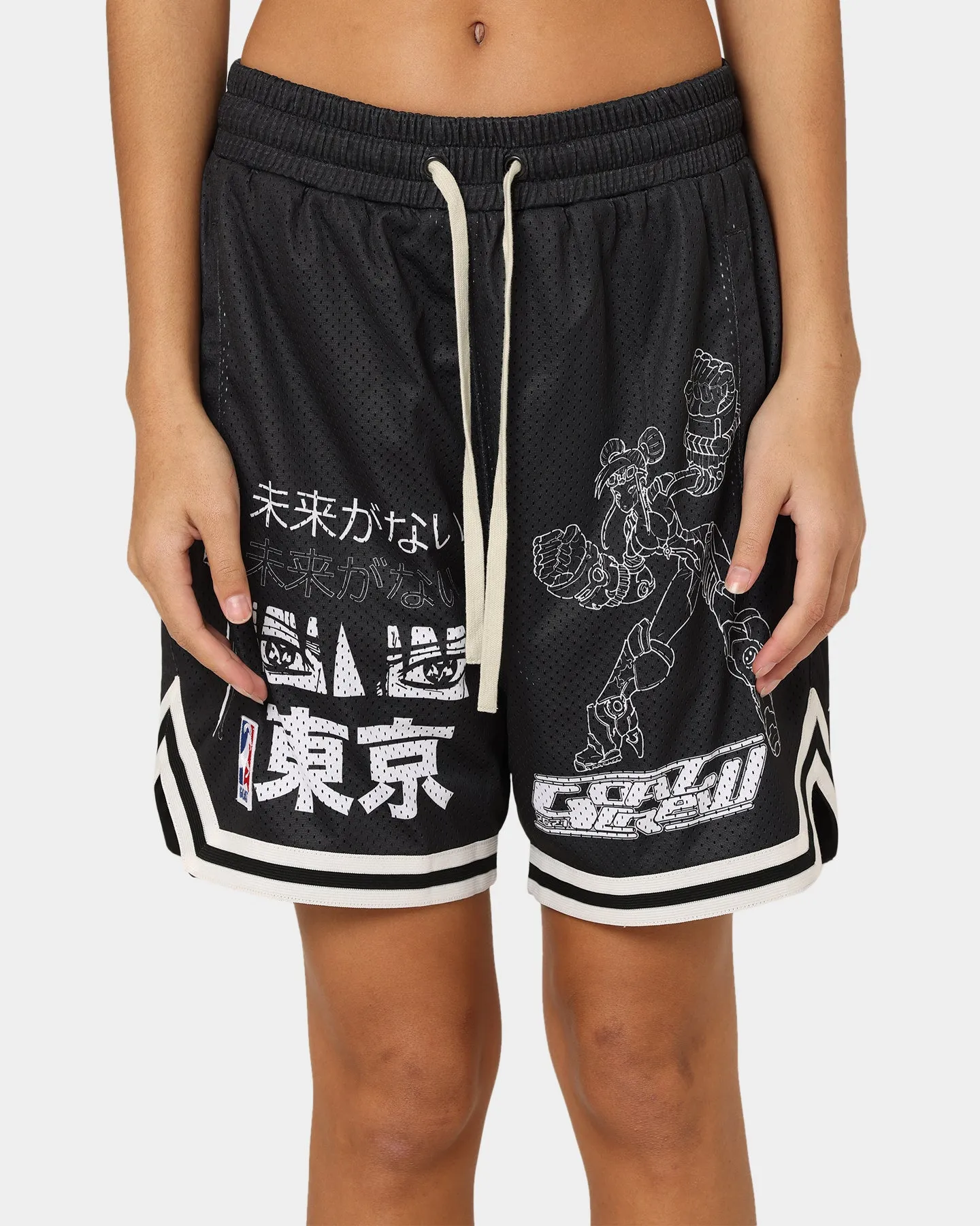 Soft Fabric Workout Gear Goat Crew Patchwork Shorts Black/White