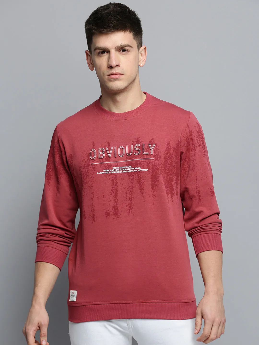 Men's Rose Typography Printed Pullover Sweatshirt Flannel