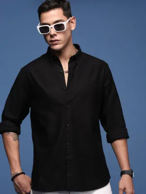 Star Soul TaglessCollar Men's Black Solid Cotton Standard Slim Fit Casual Shirt