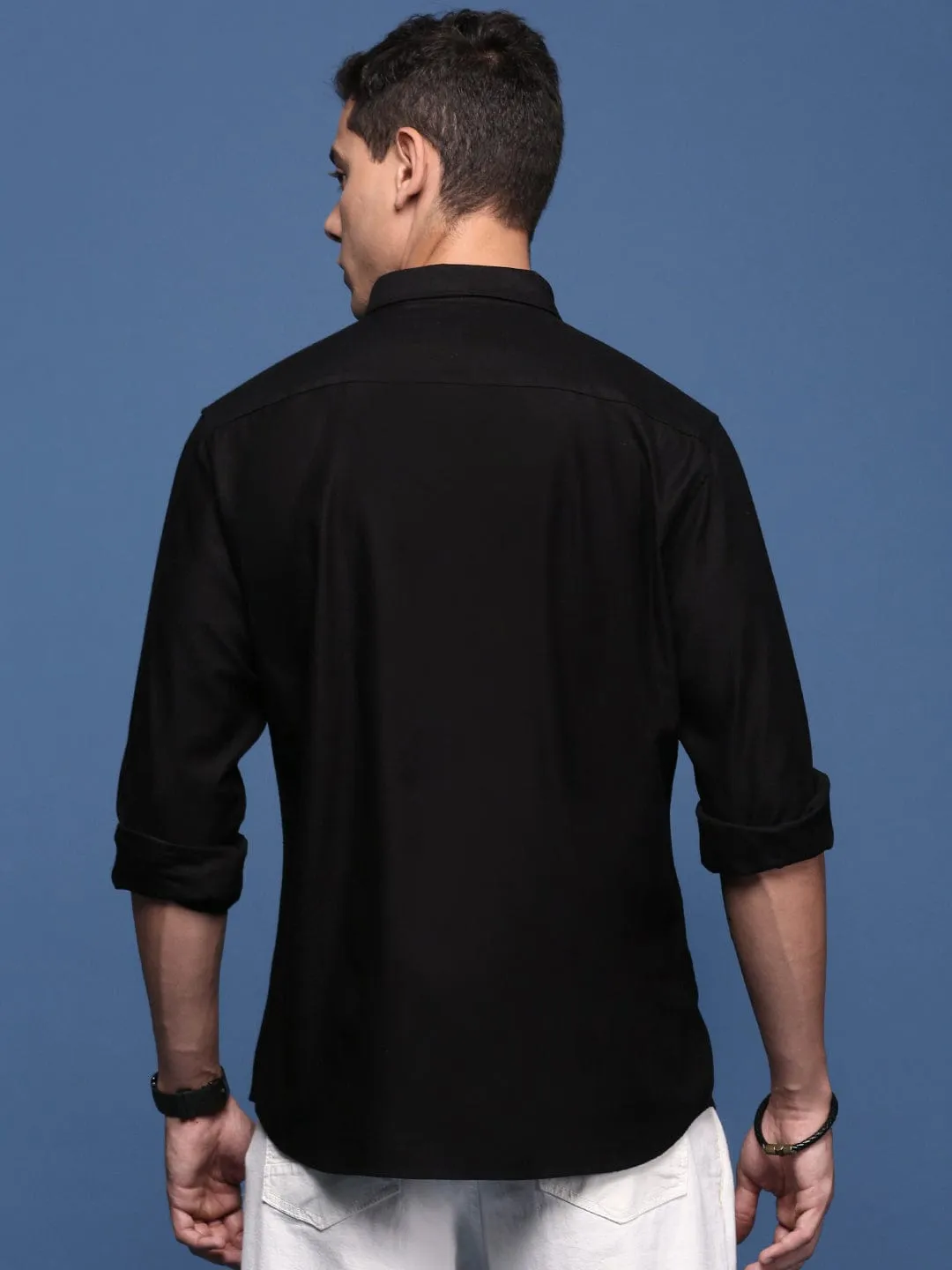 Men's Black Solid Cotton Standard Slim Fit Casual Shirt Lightweight Material