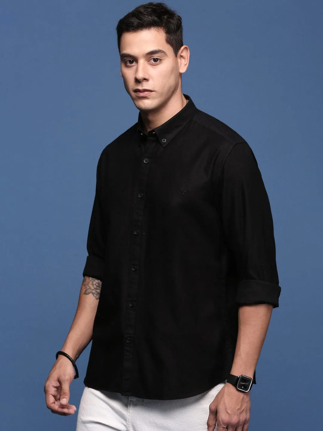 Event Vibe StainRepellentSurface Men's Black Solid Cotton Standard Slim Fit Casual Shirt