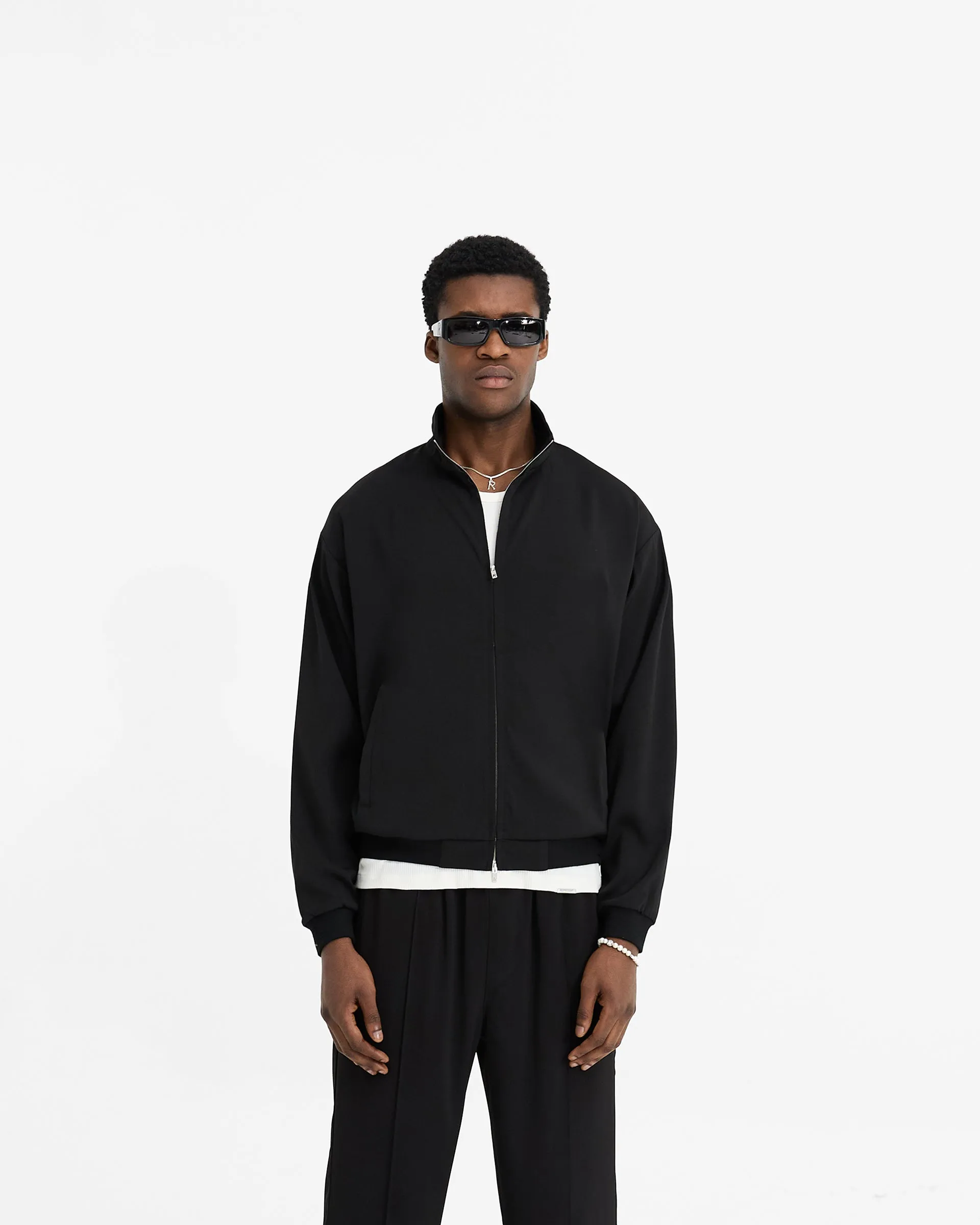 Initial Track Jacket - Black Structured Casual Fit Stain Resistant