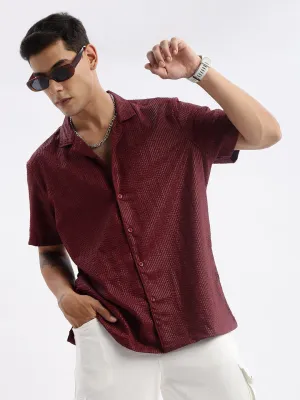 Easy Outfit QuickDrying Fiber Men's Cuban Collar Solid Relaxed Fit Maroon Shirt