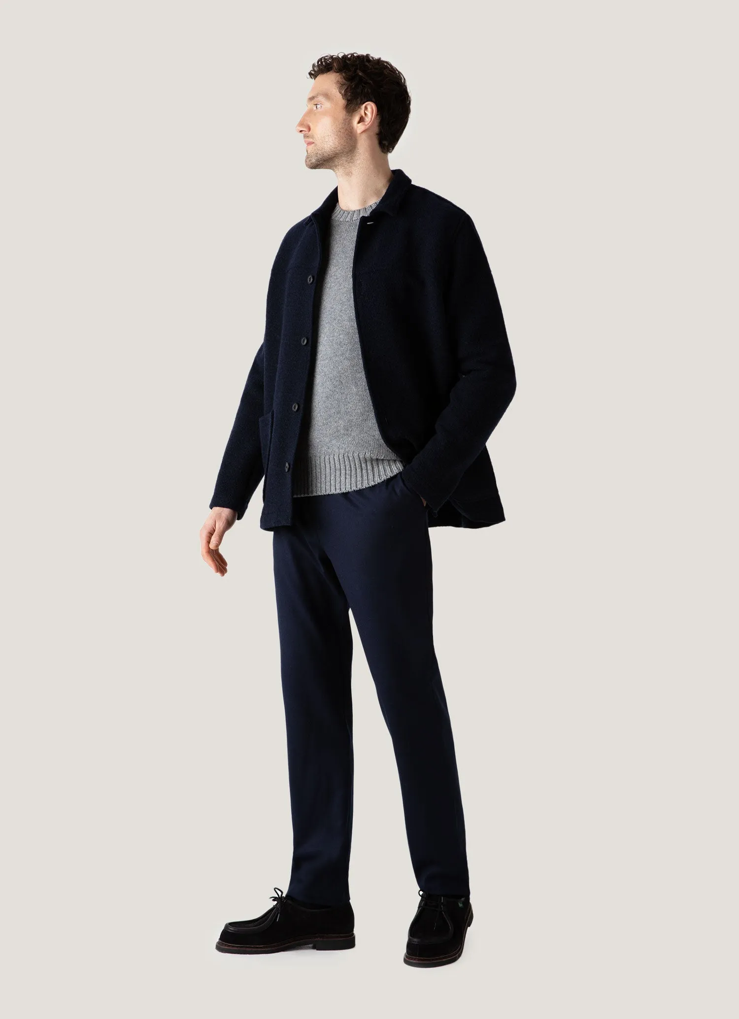 Men's Roxburgh Cashmere Jumper in Mid Grey Melange Classic Pick Relaxed Layer