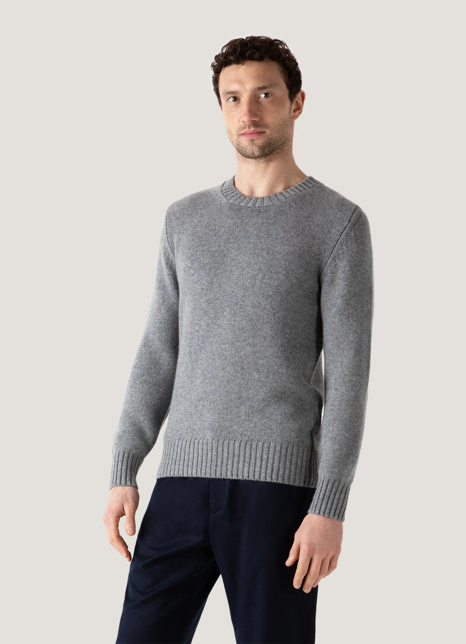 Men's Roxburgh Cashmere Jumper in Mid Grey Melange Seasonal Warmth Early Chill