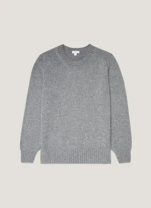 Modern Warmth Mood Booster Men's Roxburgh Cashmere Jumper in Mid Grey Melange