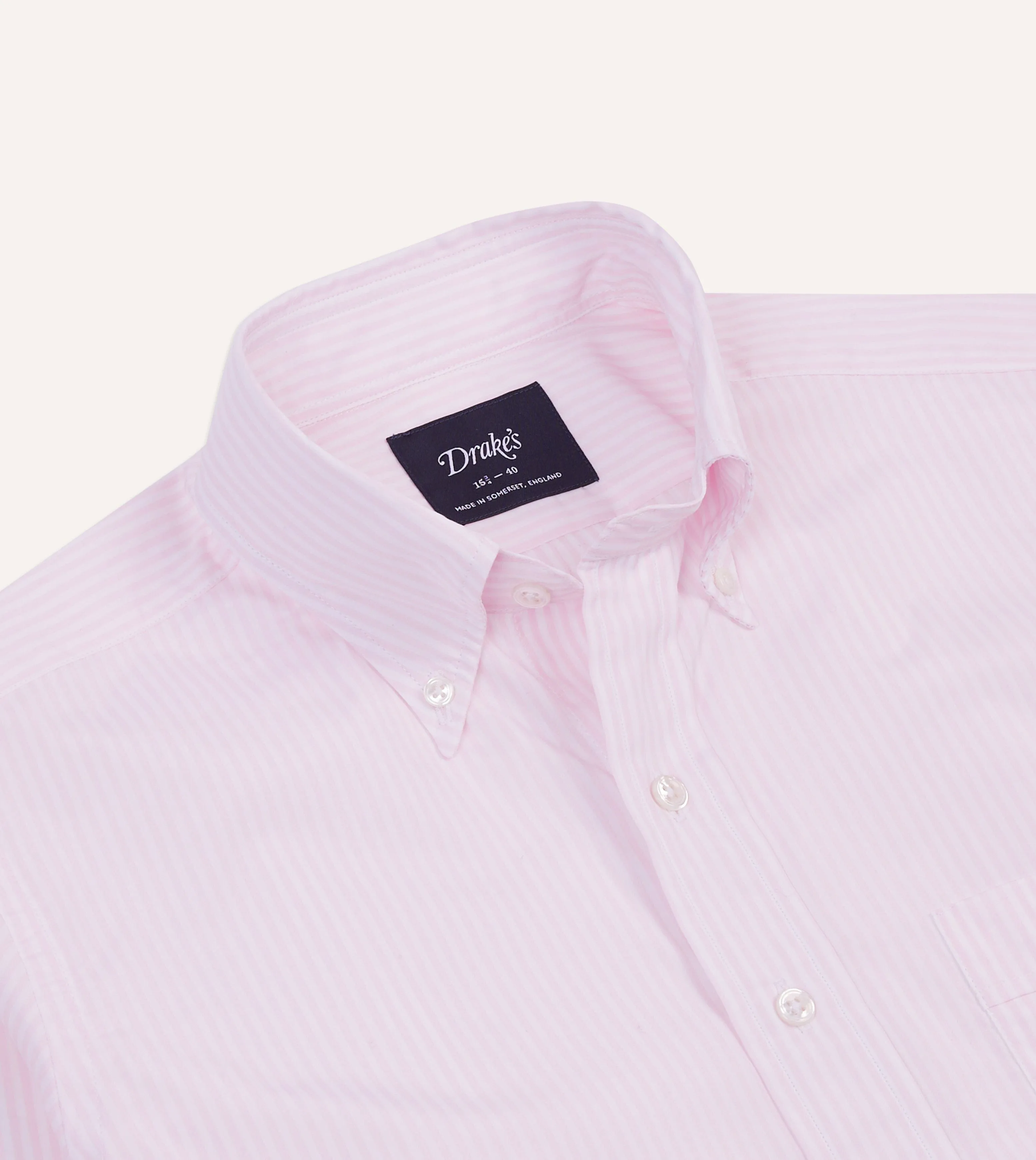 Pink Narrow Stripe Cotton Poplin Button-Down Shirt Longline Hemline