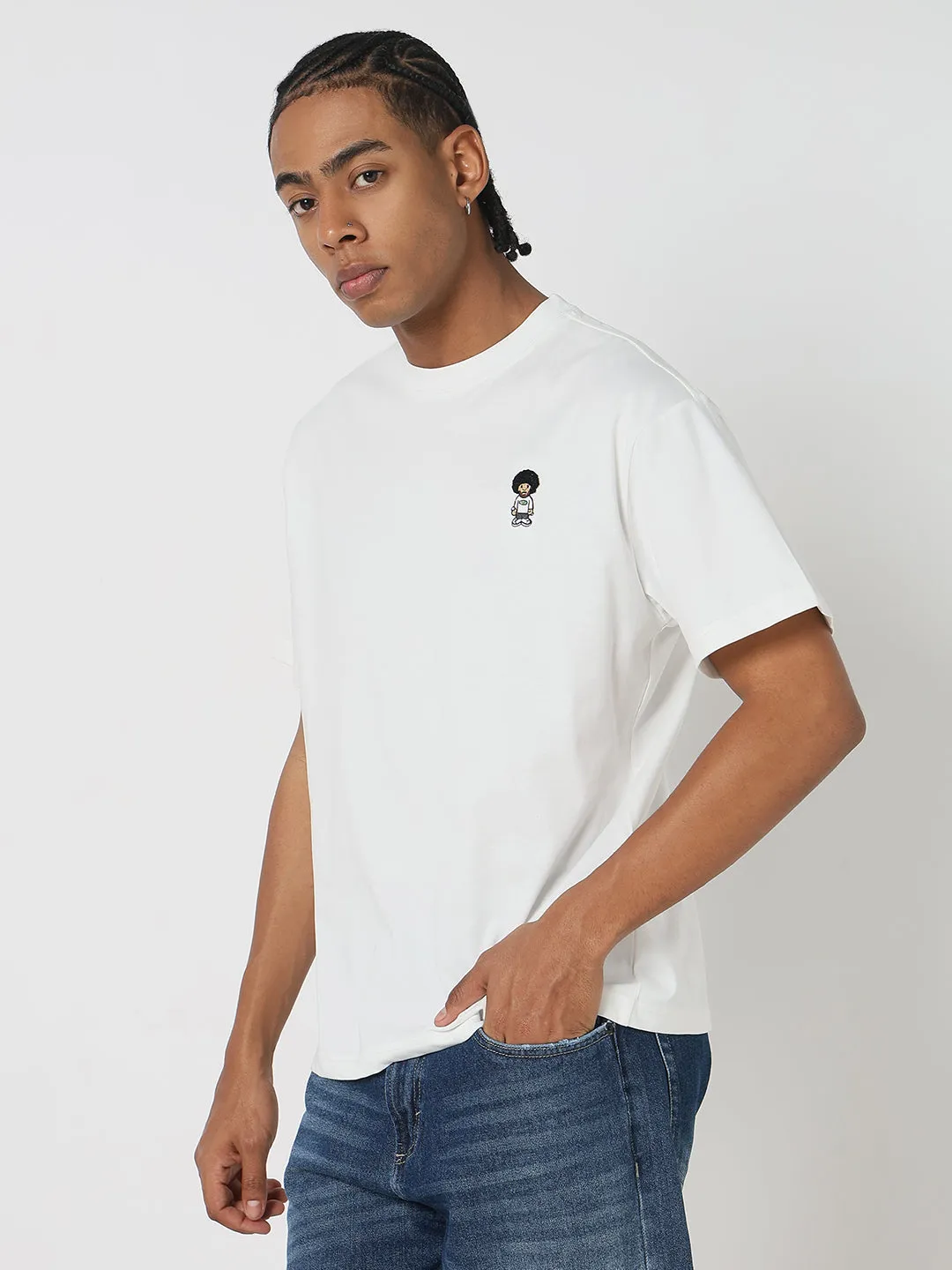 WrinkleResistant Fabric Men's White Solid Afro Printed T-Shirt