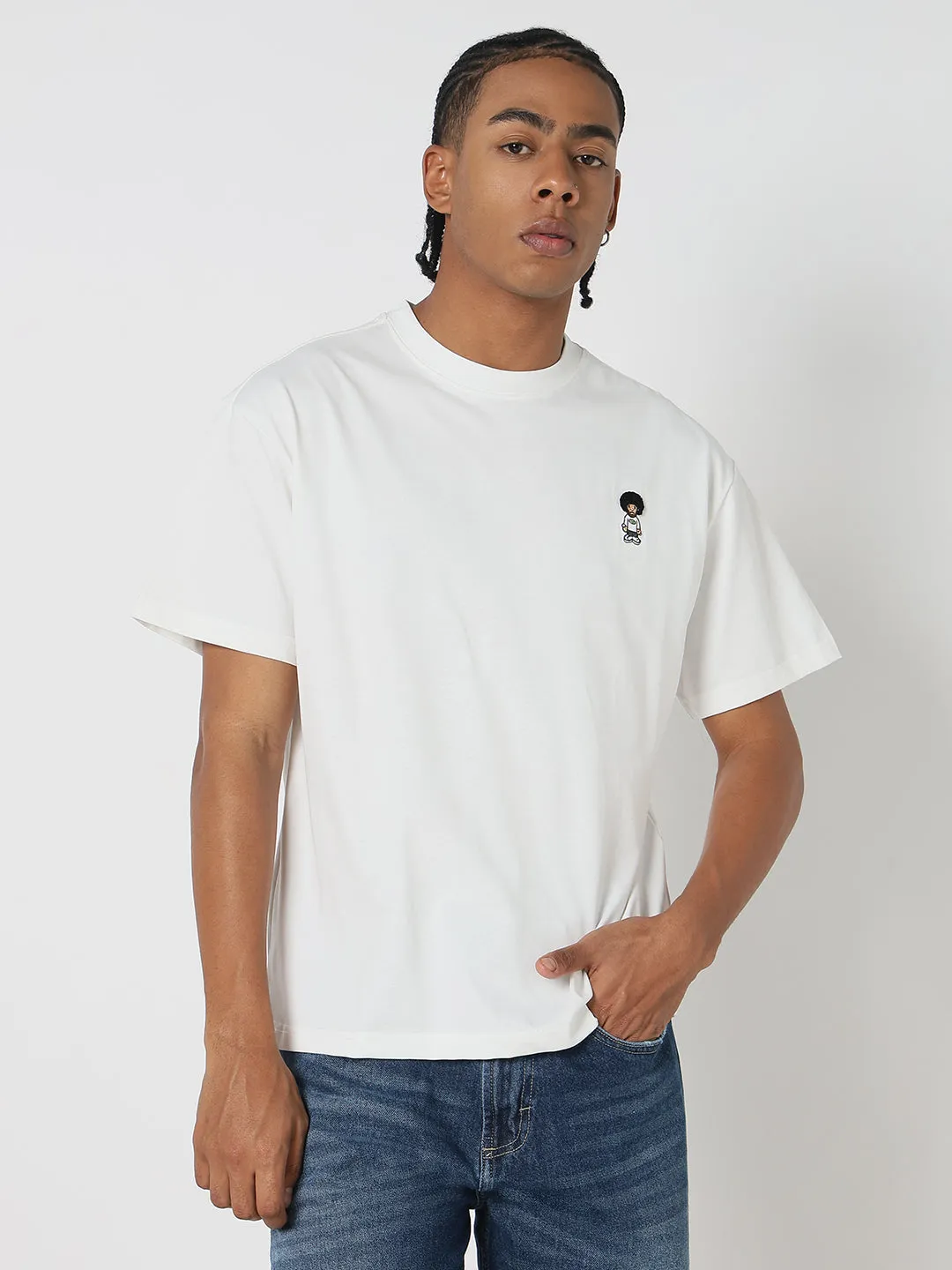 AntiPillingFabric Men's White Solid Afro Printed T-Shirt