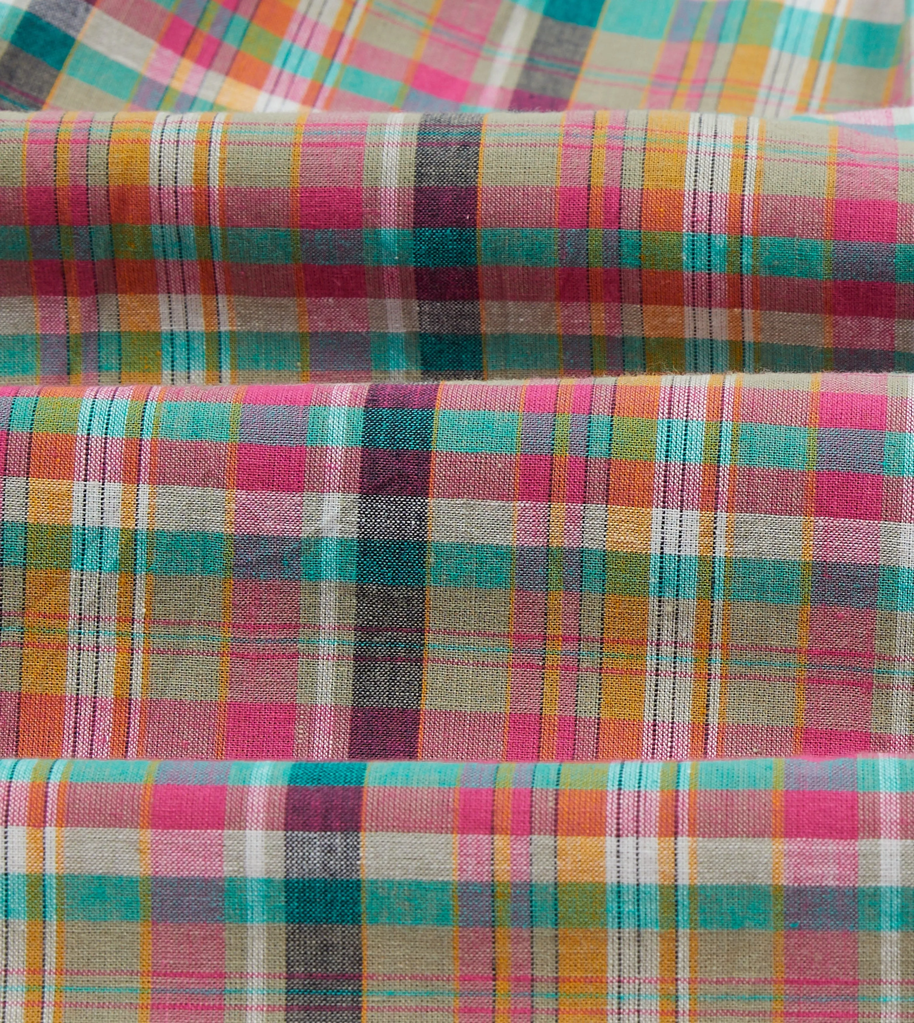 Sustainable Fibers Pink and Green Madras Check Cotton Button-Down Shirt