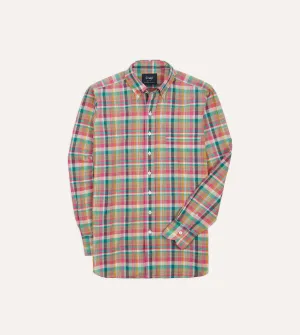 Pink and Green Madras Check Cotton Button-Down Shirt Stylish and Relaxed