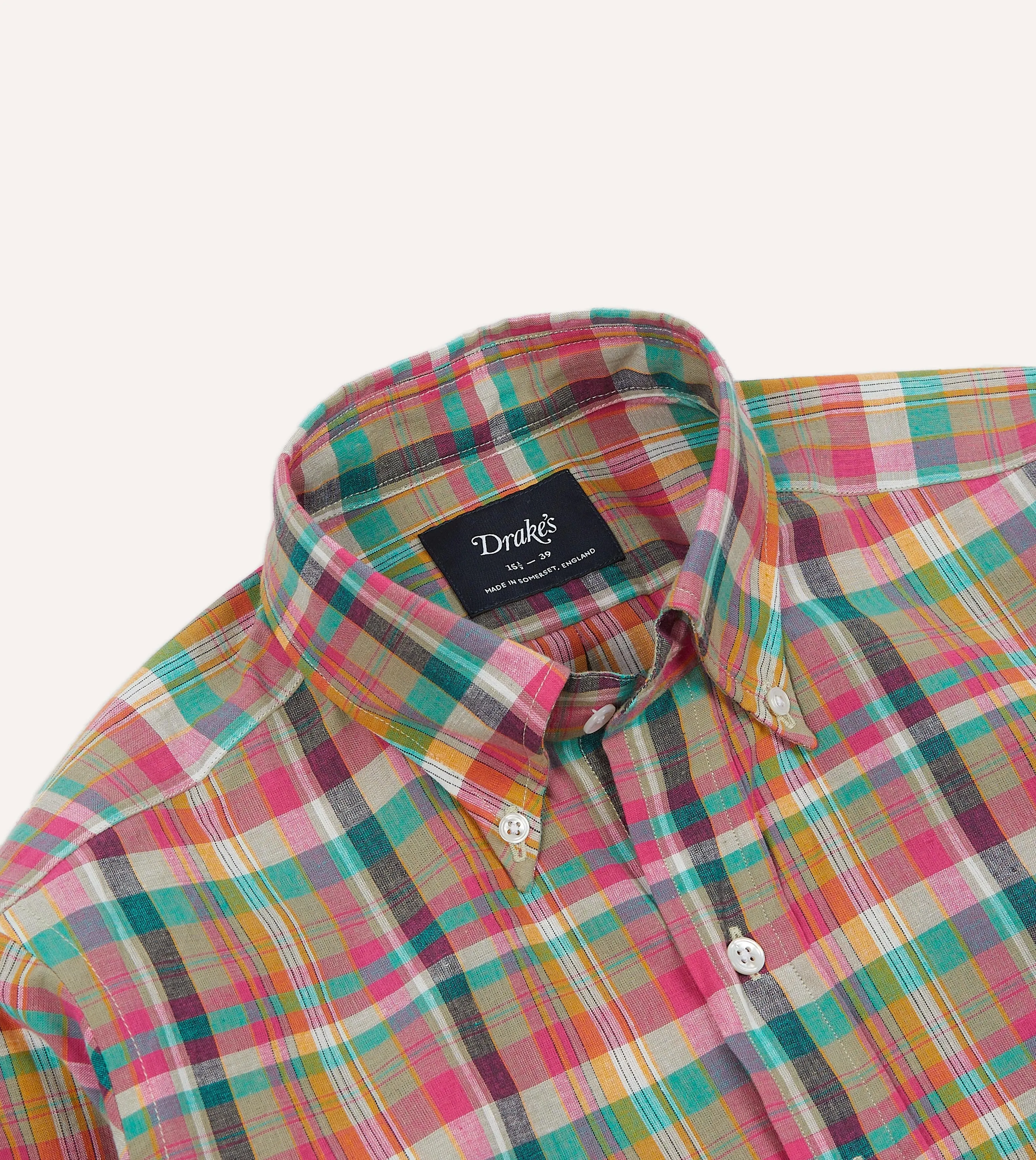 Pink and Green Madras Check Cotton Button-Down Shirt futuristic petite size