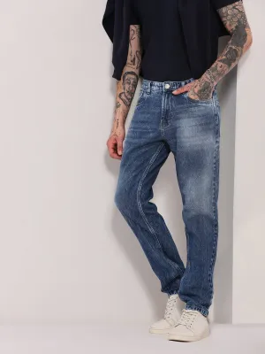 Men's Blue Vintage Mid-Wash Relaxed Fit Jeans Daily Style Anti Odor Fabric Treatment