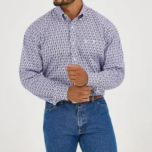 Trendy Layering Wrangler Men's L/S George Strait Button Down Shirt in Amethyst Fin (Available in Tall Sizes)