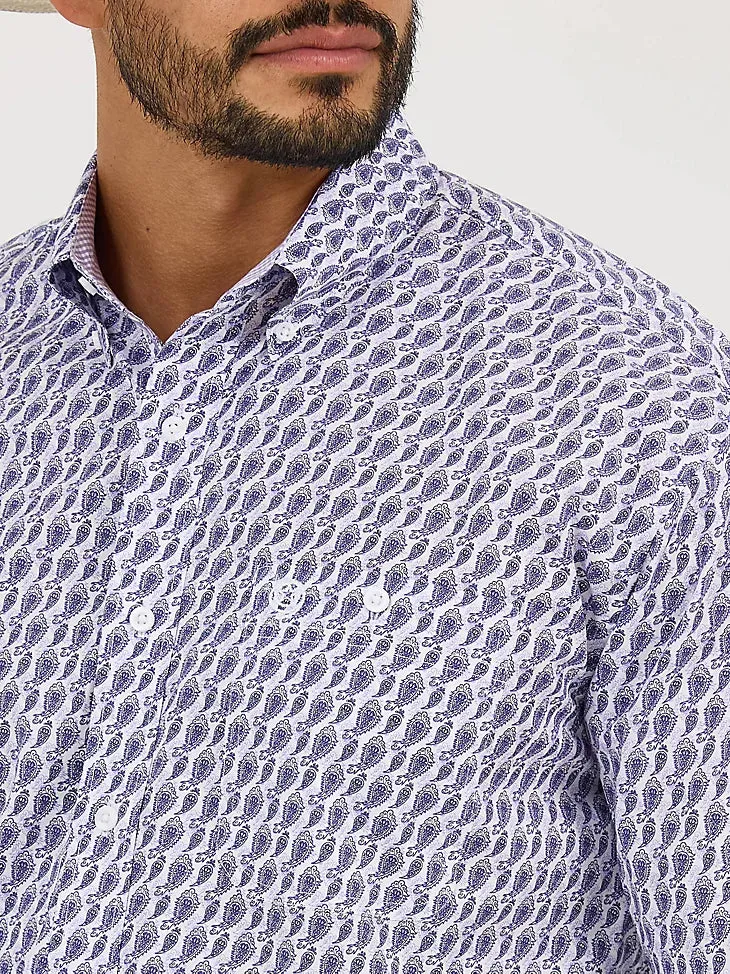 Wrangler Men's L/S George Strait Button Down Shirt in Amethyst Fin (Available in Tall Sizes) Comfortable Stretch