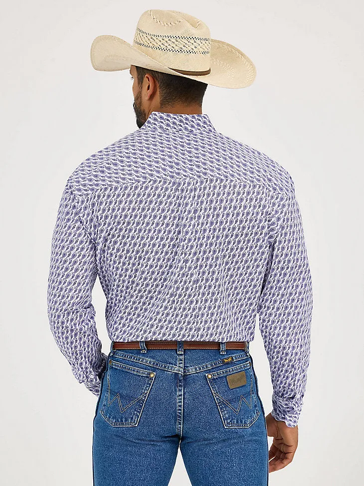 Active Outfit Wrangler Men's L/S George Strait Button Down Shirt in Amethyst Fin (Available in Tall Sizes)