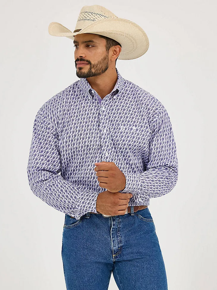 Wrangler Men's L/S George Strait Button Down Shirt in Amethyst Fin (Available in Tall Sizes) Thermal Regulating Layer