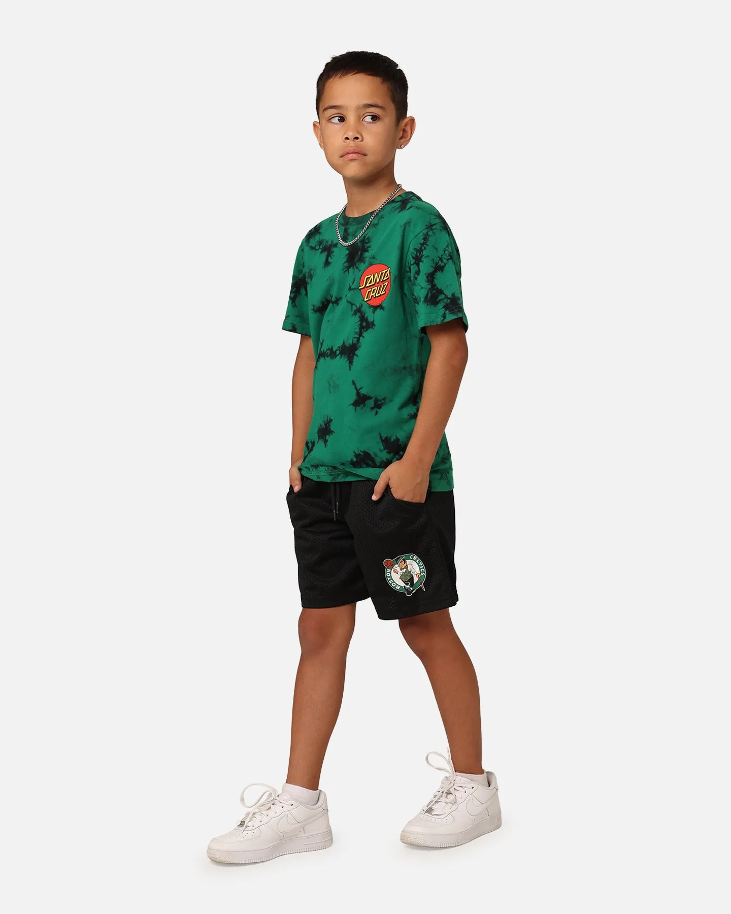 NBA Kids' Boston Celtics Team Mesh Shorts Black Ergonomic Curved Seams Flexible Side Panels