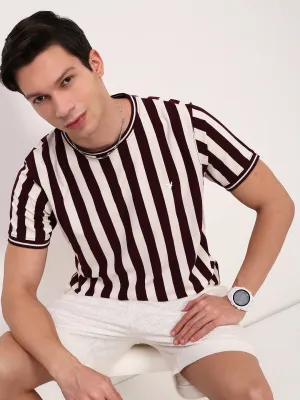 Men's Burgundy Striped Round Neck T-Shirt product safety