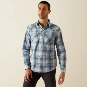 Perfect For Relaxing Smart Comfort Ariat Men's Hunter L/S Retro Fit Western Snap Shirt in Light Blue Plaid