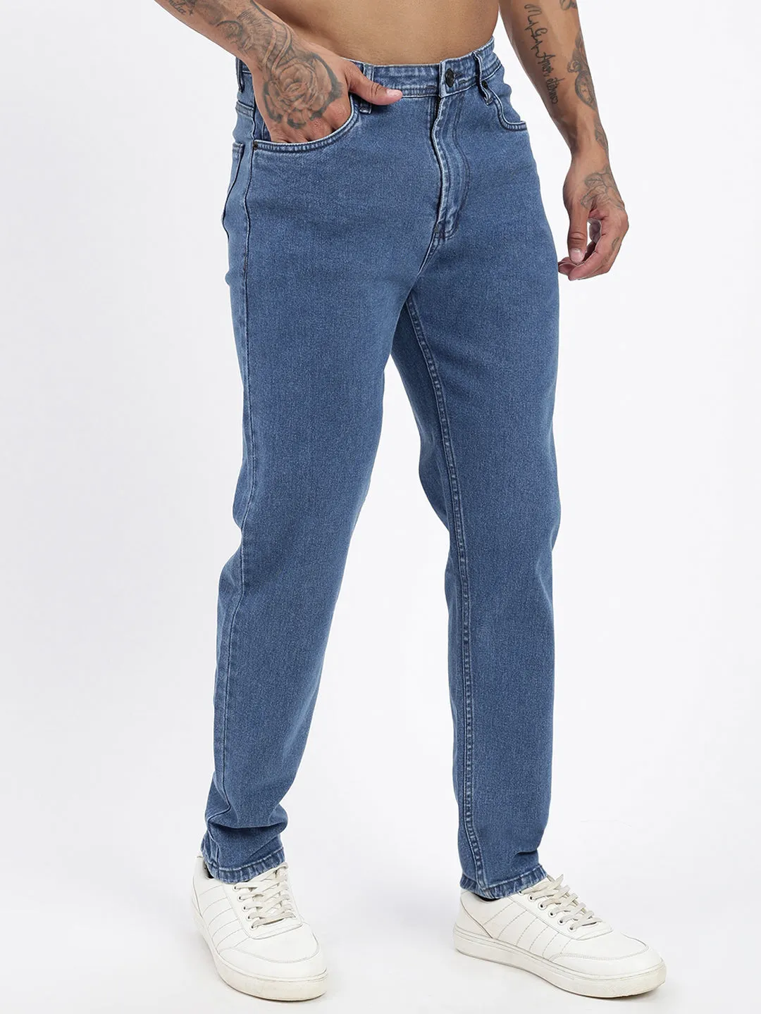 Men's Blue Straight Fit Cropped Jeans Nature Lover Gym Ready Music Event