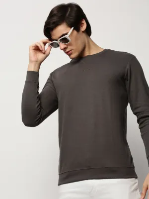 Men's Grey Round Neck Long Sleeves Cotton Pullover Comfy Basics product business casual suitability