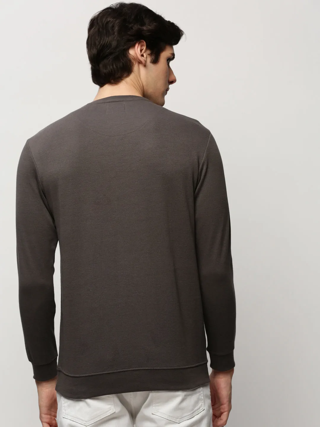 Color fastness Men's Grey Round Neck Long Sleeves Cotton Pullover
