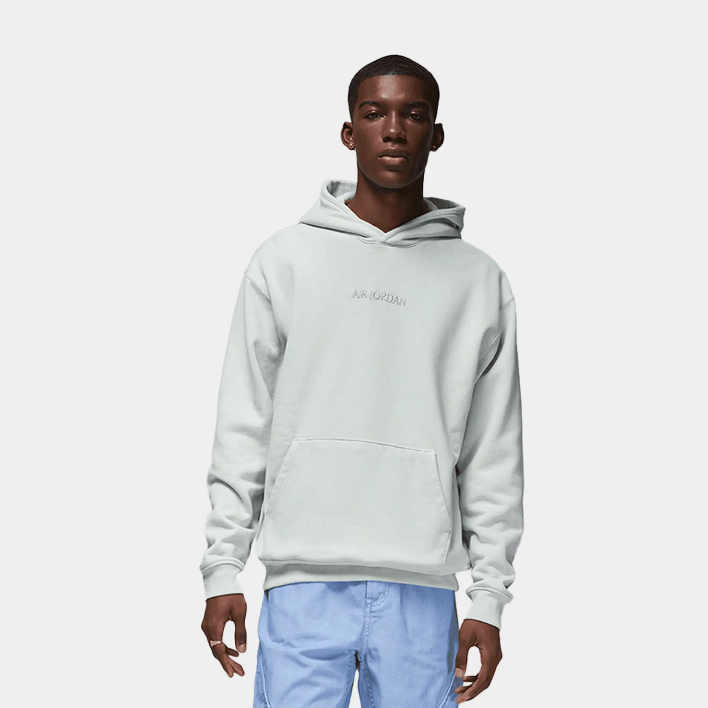 Wordmark Fleece Pullover Mens Hoodie (White/Silver) Travel Minimal