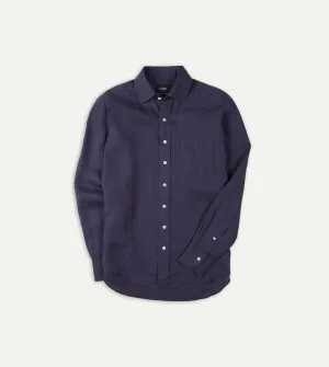 Washed Navy Linen Spread Collar Shirt Modern and Soft warm weather