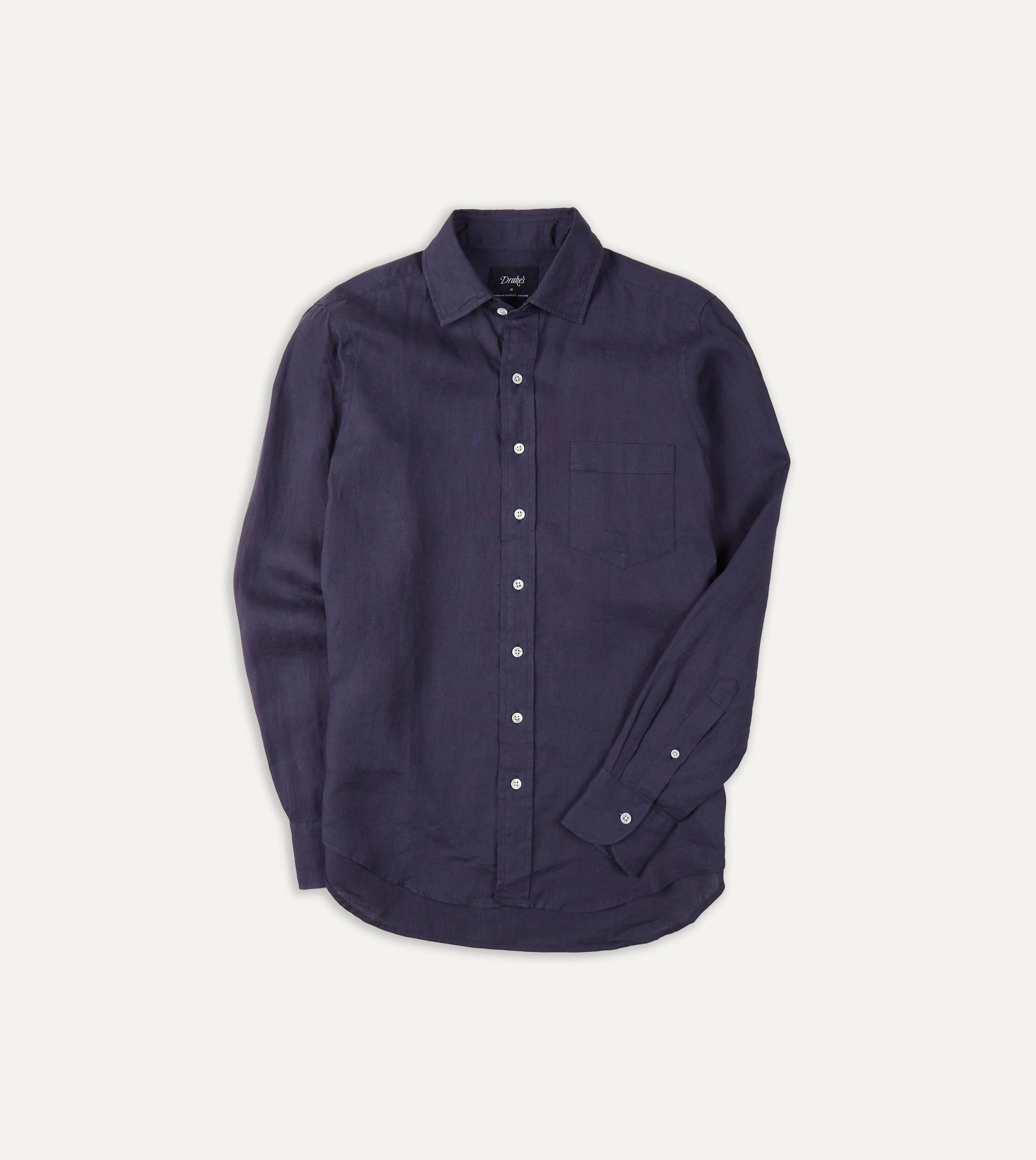 Washed Navy Linen Spread Collar Shirt Modern and Soft warm weather