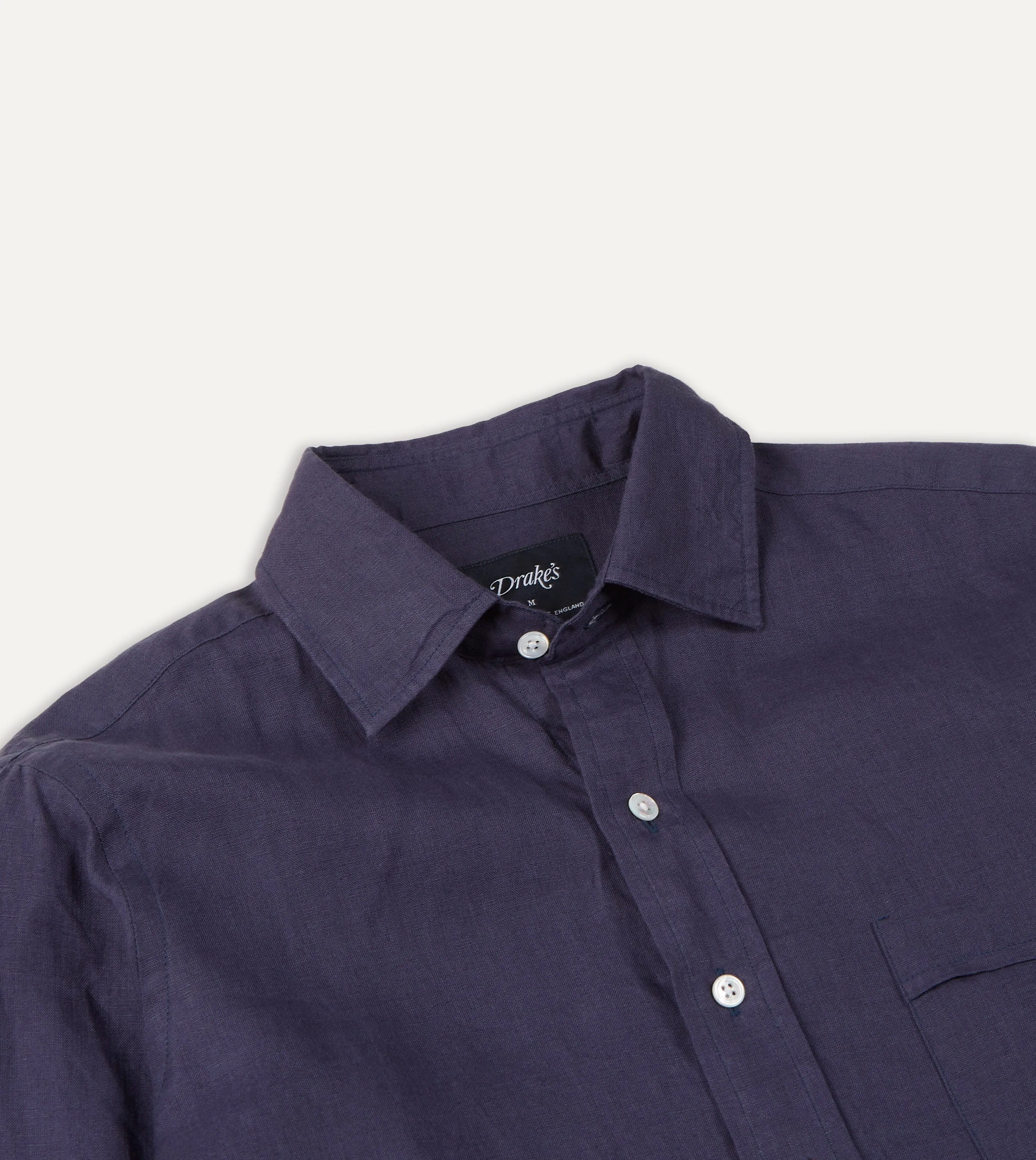 Washed Navy Linen Spread Collar Shirt Sleep Heather Jersey Material