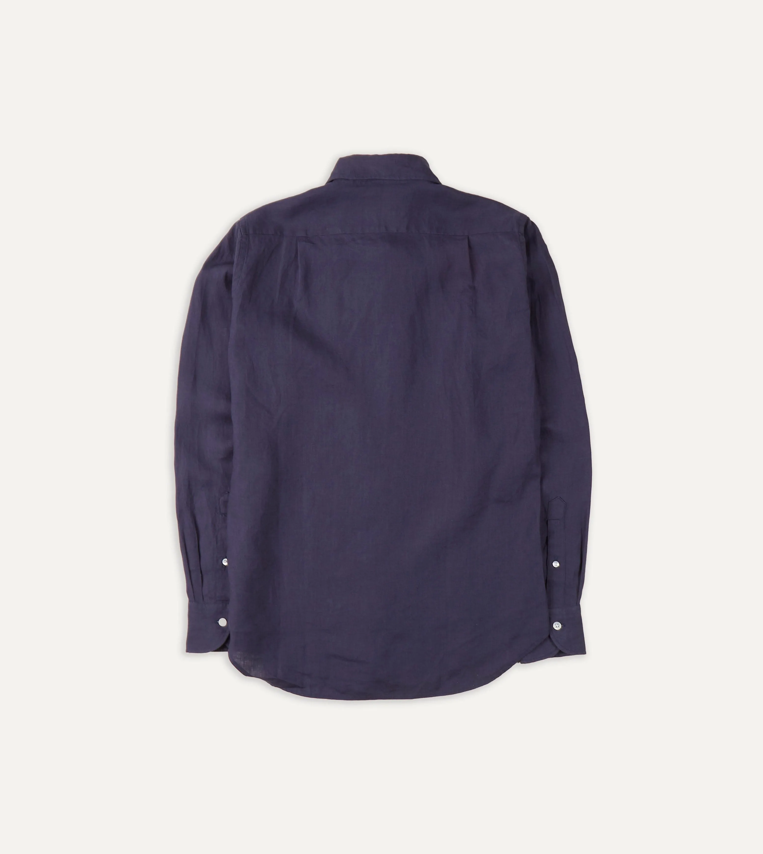 Washed Navy Linen Spread Collar Shirt Pullover