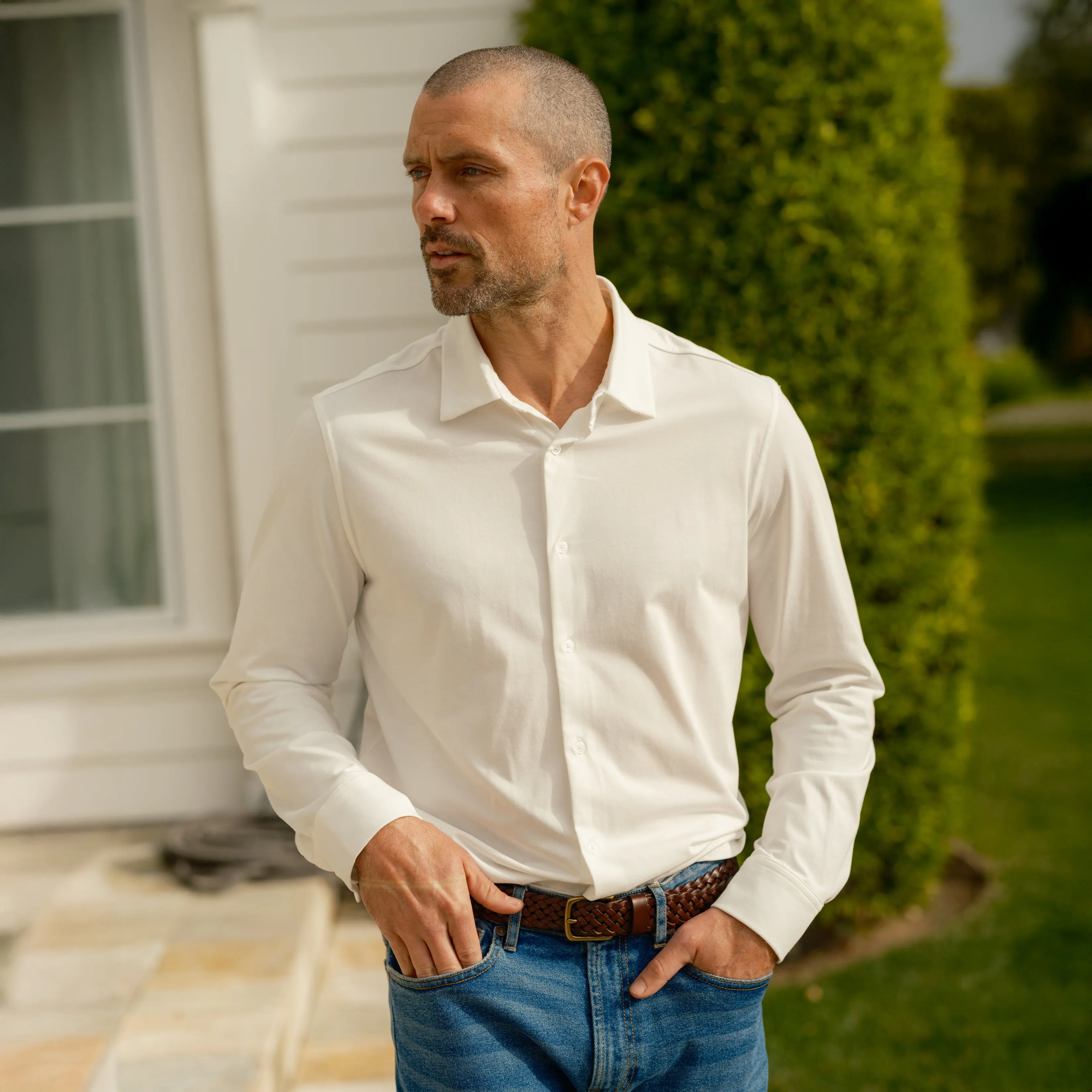 Versatile Outfit Teenager fashion Hackett Cotton Sorona Knit Shirt - White