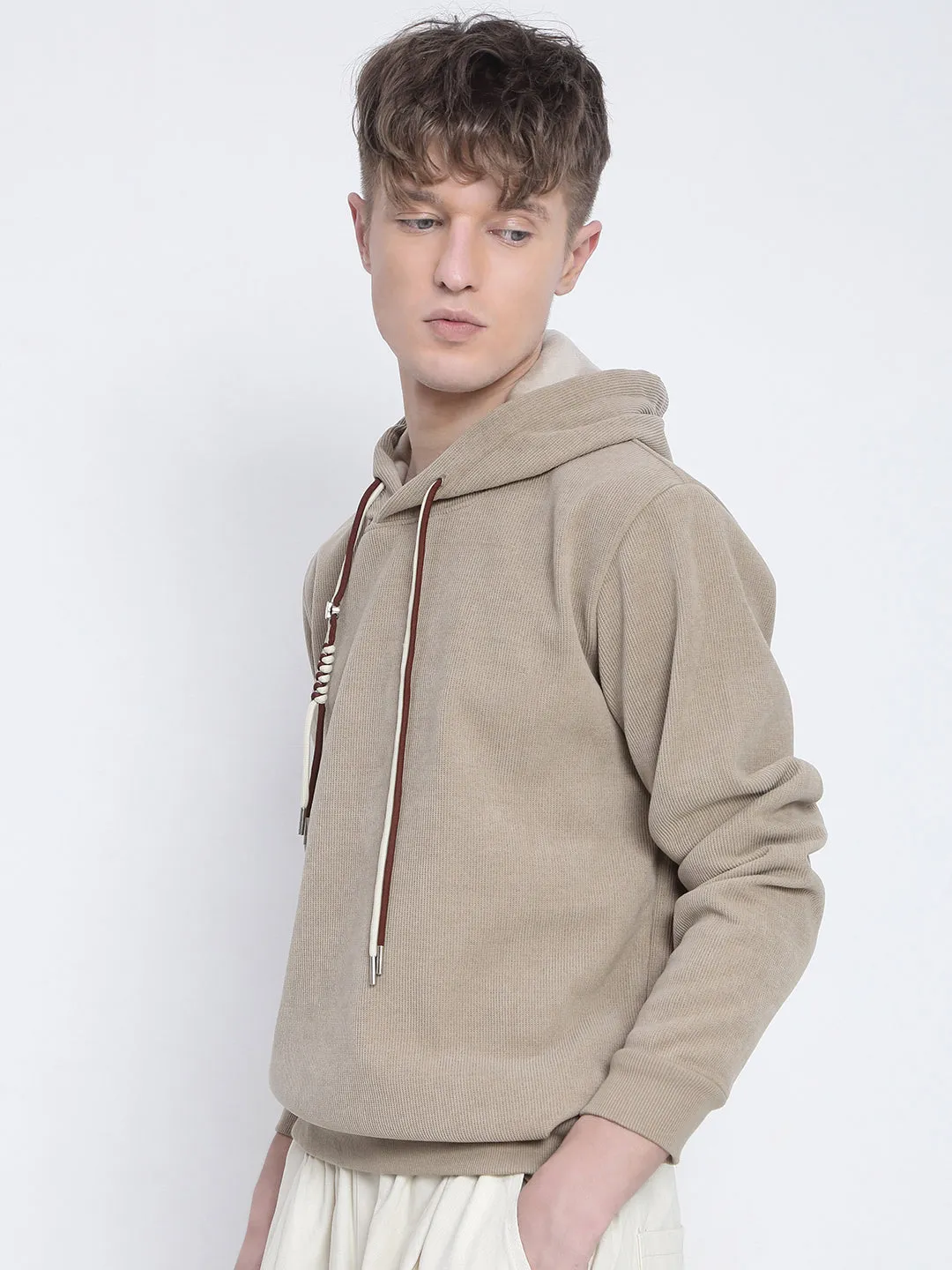 Men's Casual Beige Full Sleeves Hoodie Weekend Chic Weekend Minimal