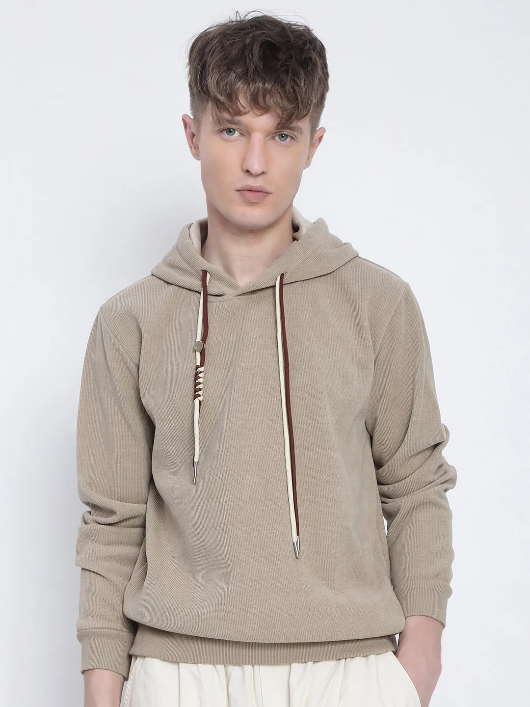 Adult Size Men's Casual Beige Full Sleeves Hoodie