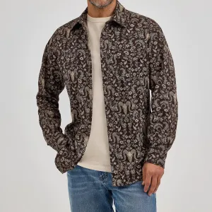 Abrasion Resistant Fabric Wrangler Retro Premium Men's L/S Western Snap Shirt in Skull Floral