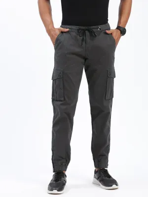 Men's Charcoal Comfort Slim Fit Low-Rise Joggers Trousers Full Flex Zip Pocket