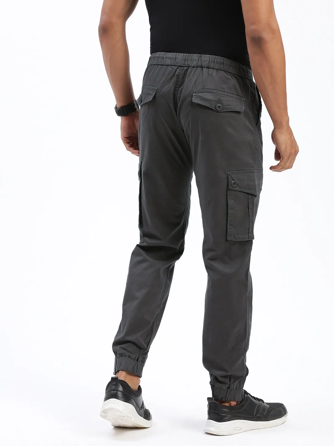 Anti Pilling Textile Slim Look Men's Charcoal Comfort Slim Fit Low-Rise Joggers Trousers