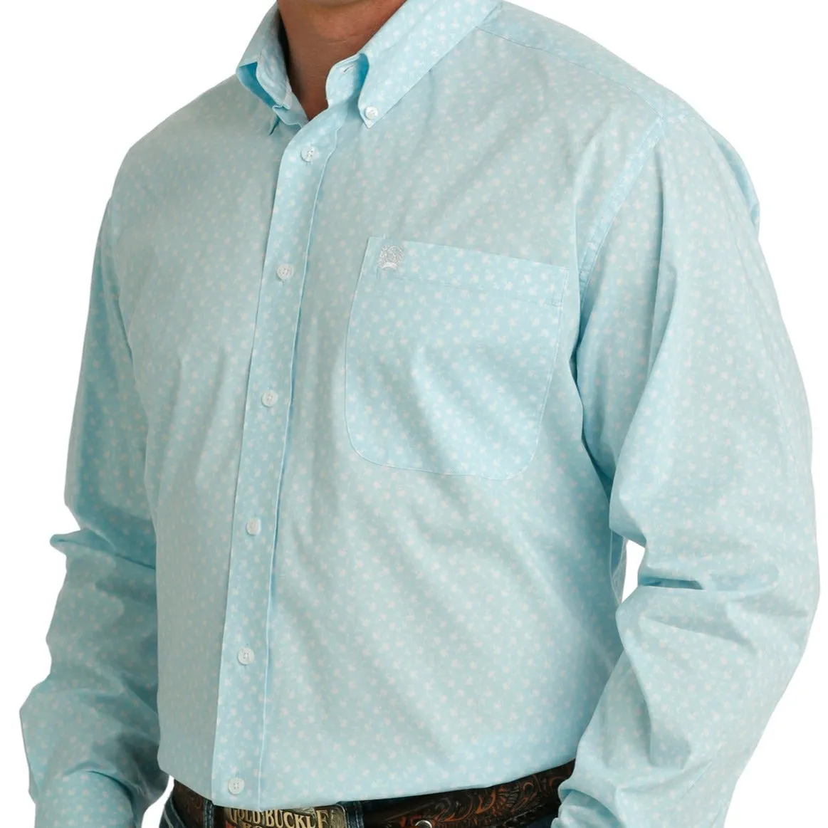 MoistureWicking Technology Cinch Men's L/S Classic Fit Floral Western Button Down Shirt in Light Blue
