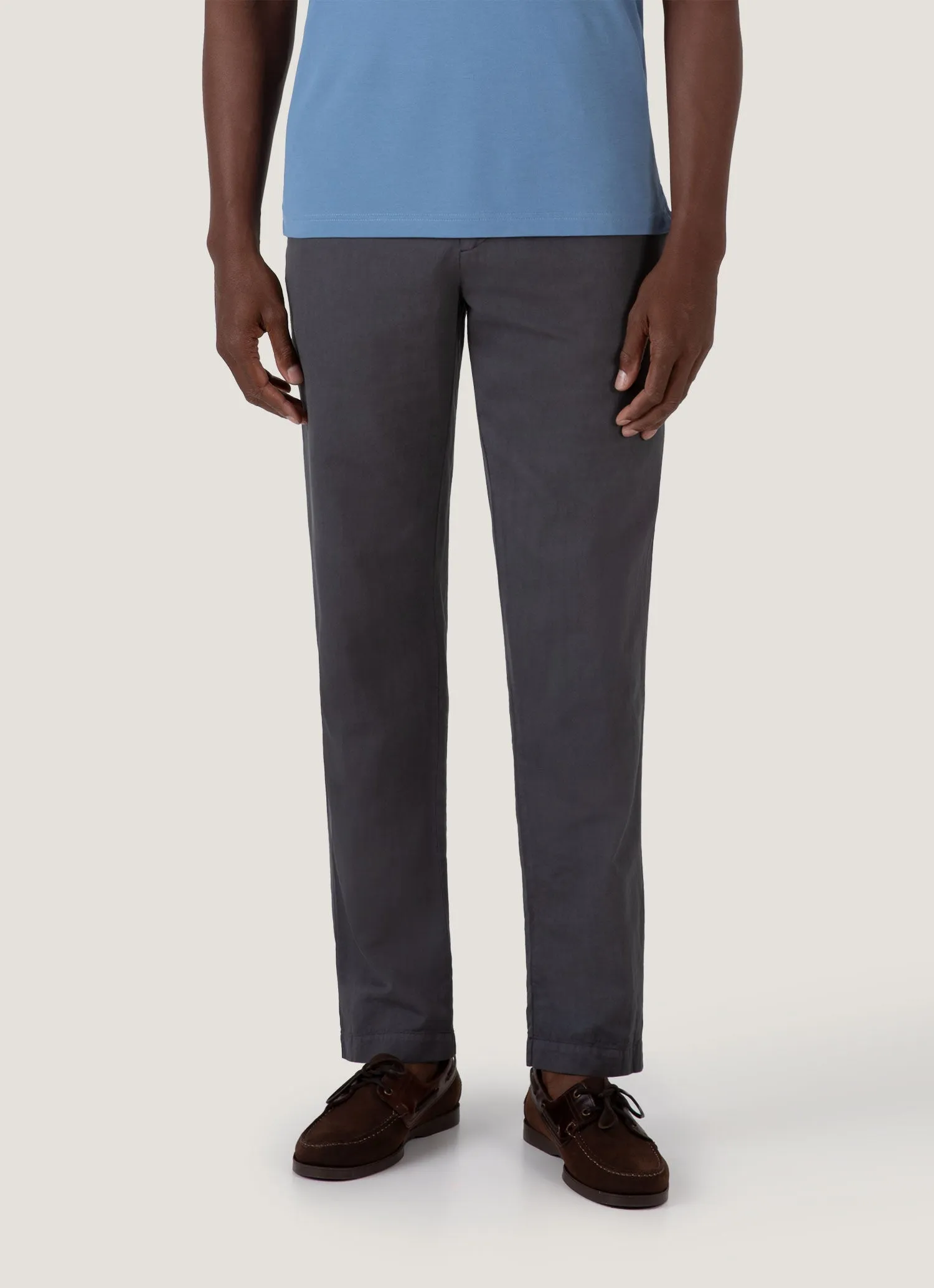 Frayed hem Men's Cotton Linen Trouser in Charcoal