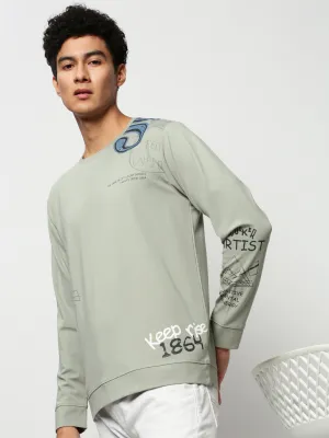 product clearance Adventure Ready Men's Sea Green Printed Round Neck Cotton Sweatshirt