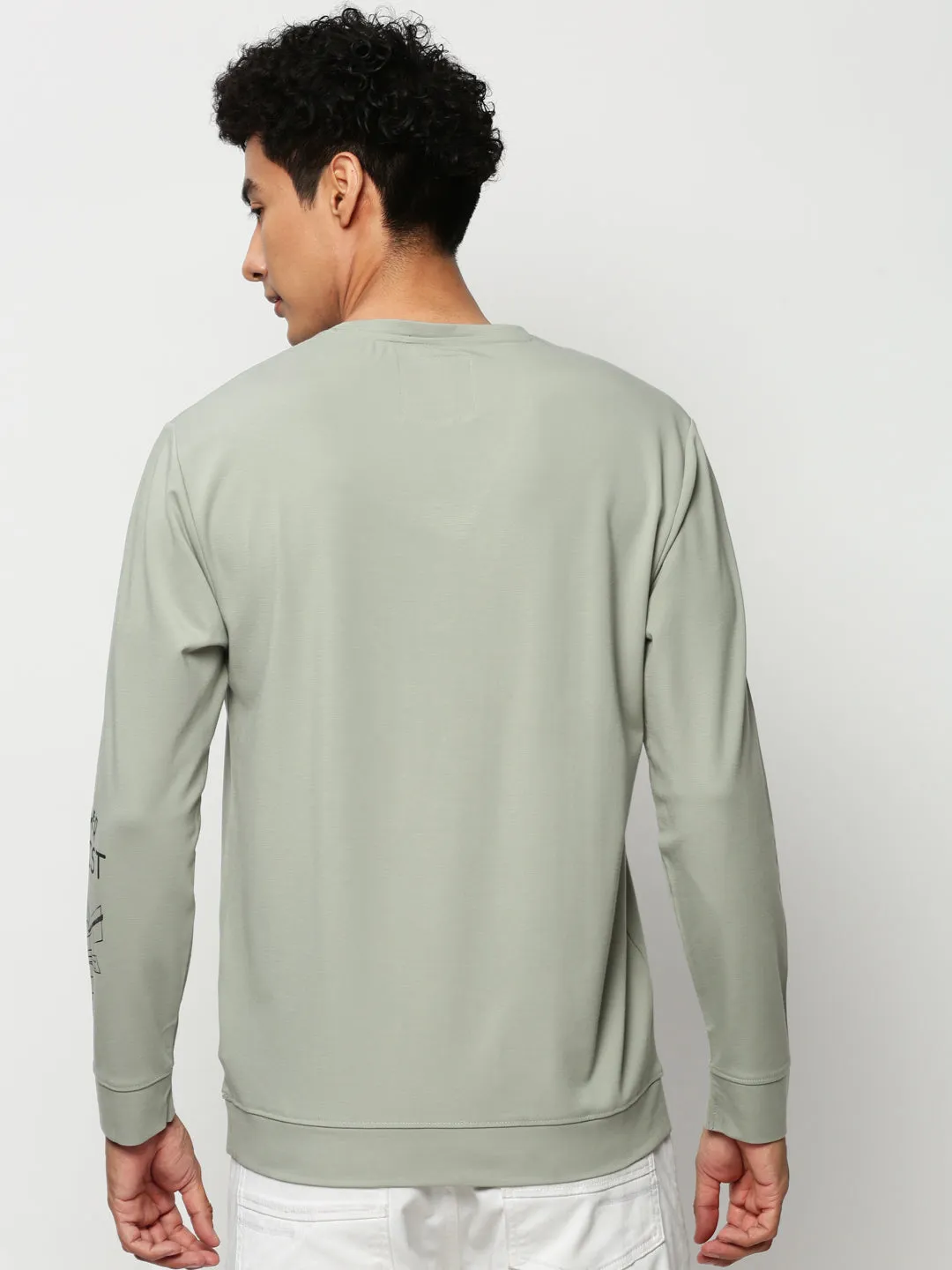 Ombre Men's Sea Green Printed Round Neck Cotton Sweatshirt