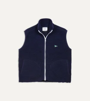 Navy Boucle Wool Zip Fleece Vest Multi Purpose Layer